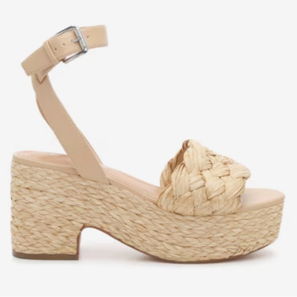 Marc Fisher $99 Steel Sandal BOHO Jute Raffia Block Heel Platform Size 10 NWT - Picture 2 of 9